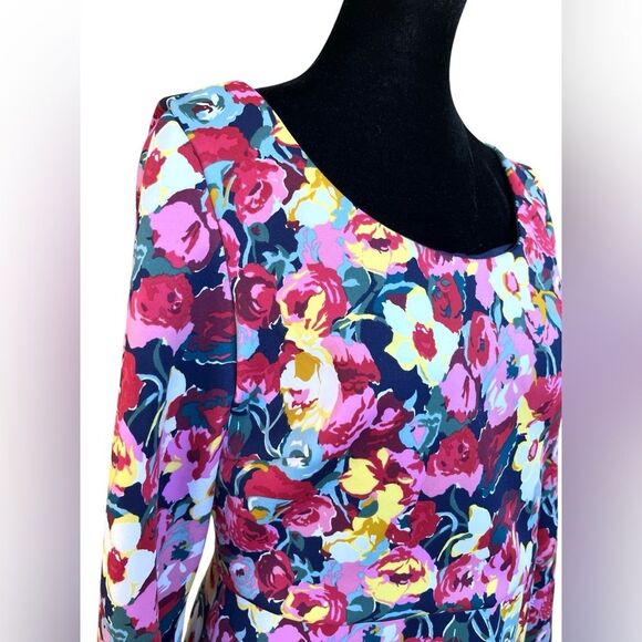 Betsey Johnson Dress Size 10 Long Sleeve Floral Scoop Neck Sheath Stretch - Picture 6 of 11